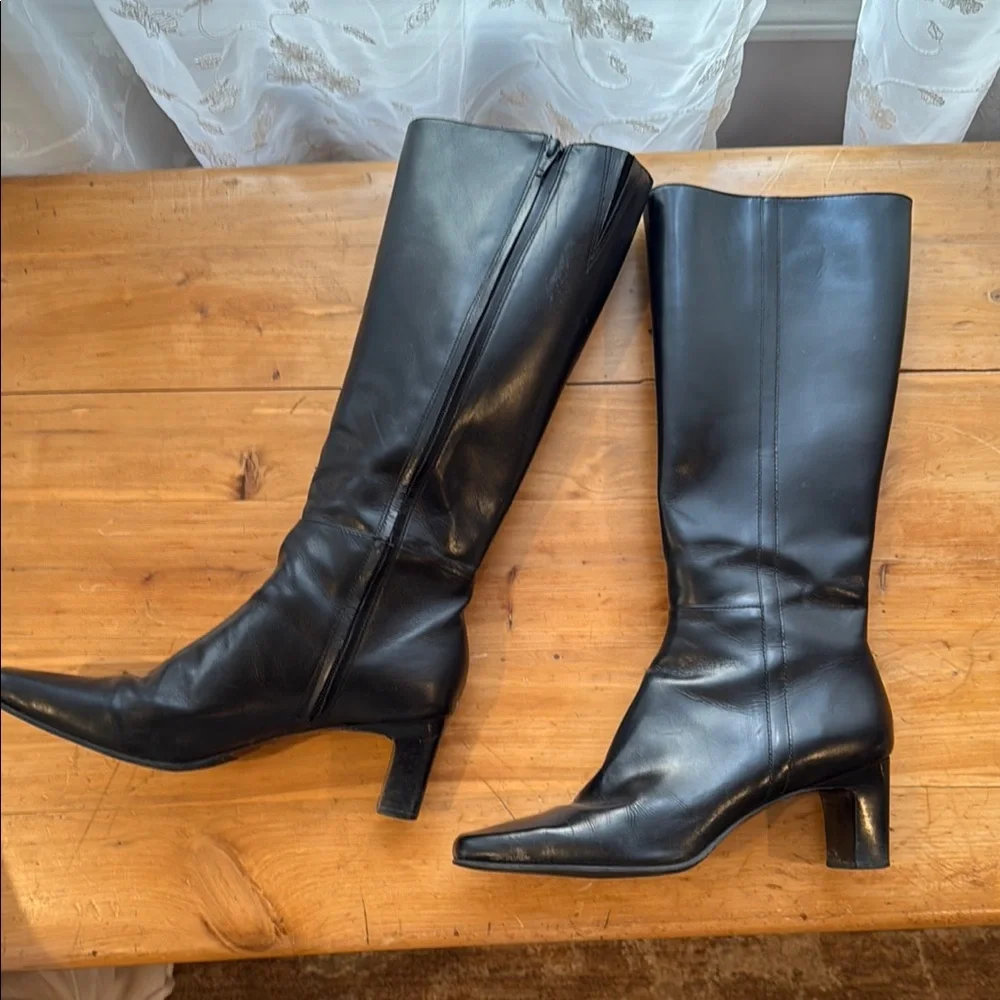 Black Leather Knee-High Boots - Picture 1 of 7
